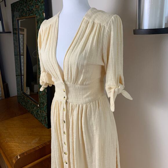 Free People Size S Women's Love Of My Life Midi Dress Butter Yellow Summer - Picture 5 of 11